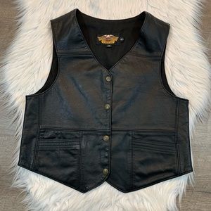 Harley Davidson Genuine Leather Vest Embroidered L